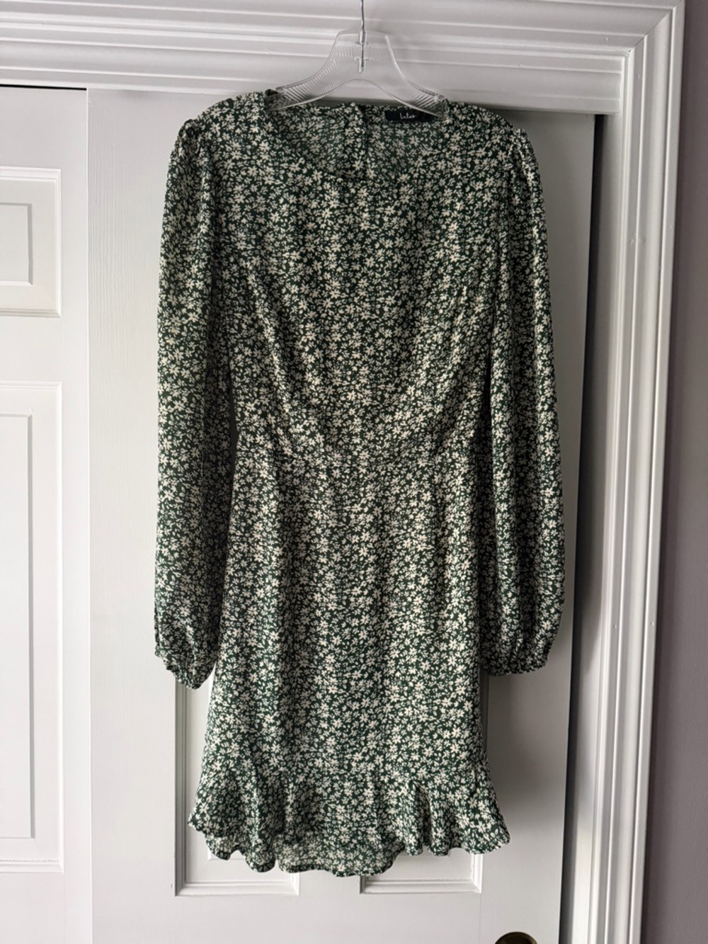 Lulu's Dark Green Floral Long-Sleeve Mini Dress